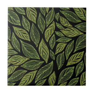 Green Gold Black Leaf Pattern Ceramic Tile