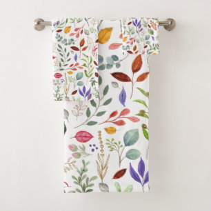 Green Gold Blue Leaves Bath Towel Set