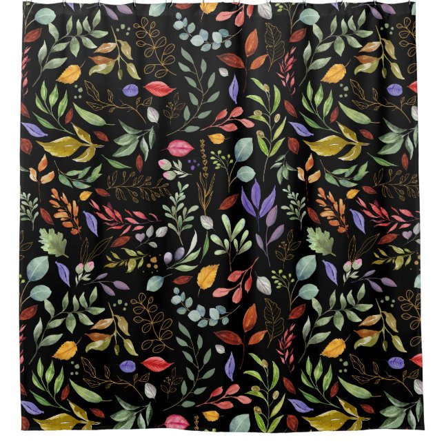 Green Gold Blue Leaves Shower Curtain (Front)