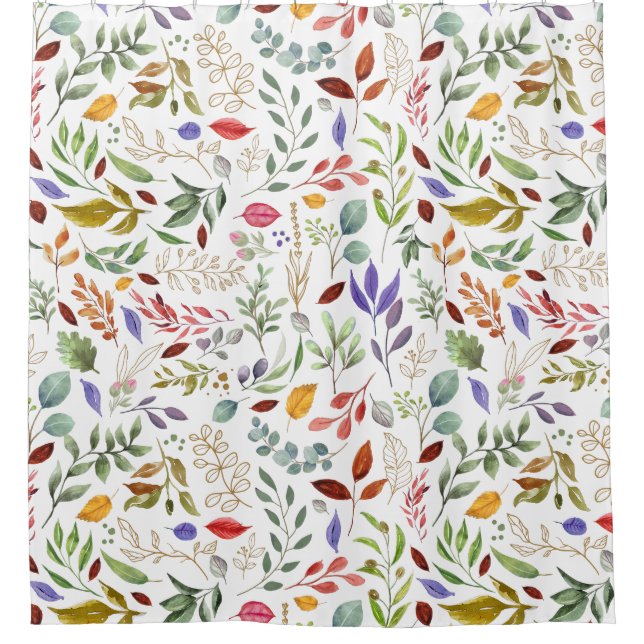 Green Gold Blue Leaves Shower Curtain (Front)