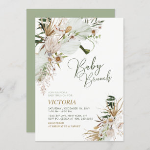 Green & Gold Boho Botanical Baby Shower Brunch Invitation