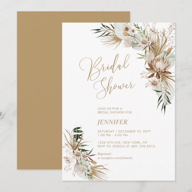 Green & Gold Boho Botanical Bridal Shower Invitation (Front/Back)