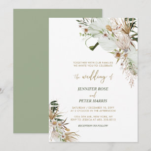 Green & Gold Boho Botanical Fall Wedding Invitati Invitation