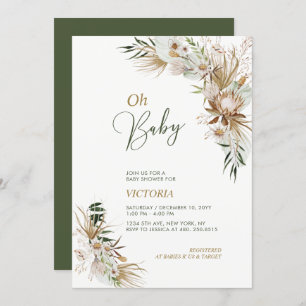 Green & Gold Boho Botanical Oh Baby Shower Invitation