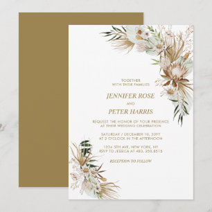 Green & Gold Boho Botanical Wedding Celebration Invitation