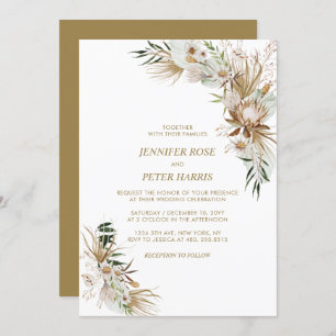 Green & Gold Boho Botanical Wedding Celebration Invitation