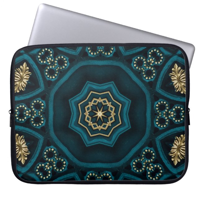 Green Gold Boho Rosette Mandala Laptop Sleeve (Front)