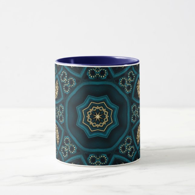 Green Gold Boho Rosette Mandala Mug (Center)