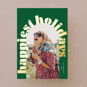 green & gold bold typography oval photo christmas foil holiday card