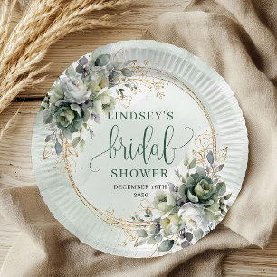 Green Gold Botanical Bridal Shower Paper Plates