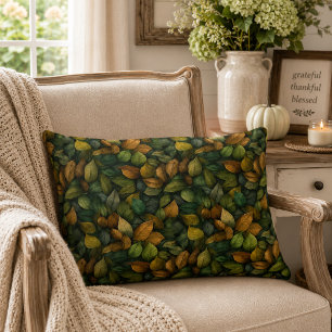 Green Gold Botanical Earth Tones Fall Leaves Decorative Cushion