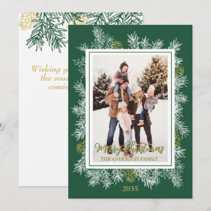 Green Gold Botanical Vintage Frame Merry Christmas Holiday Card