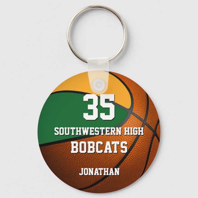 Green gold boys' sports basketball team spirit key ring (Front)