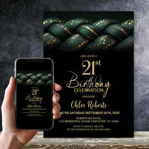 Green Gold Braid 21st Birthday Party Invitation