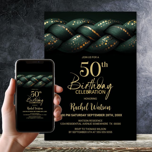 Green Gold Braid 50th Birthday Party Invitation (Creator Uploaded)