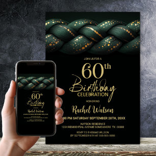 Green Gold Braid 60th Birthday Party Invitation