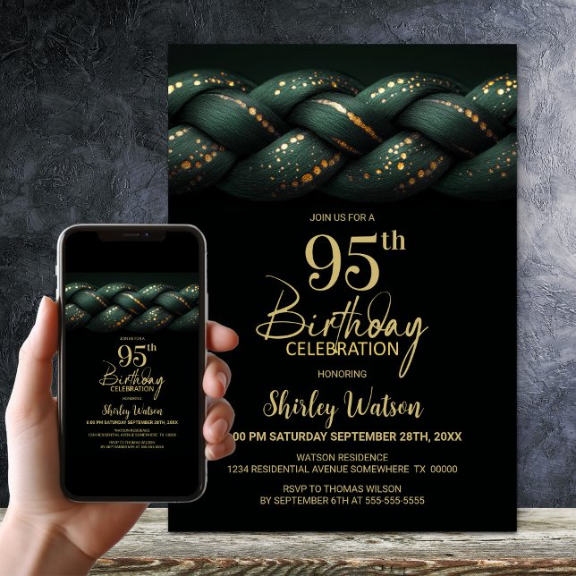 Green Gold Braid 95th Birthday Party Invitation (Creator Uploaded)