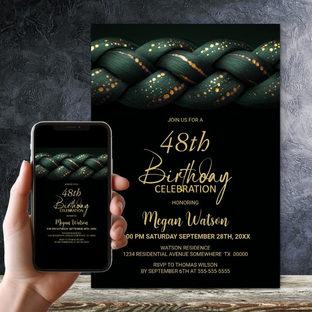 Green Gold Braid Any Age Birthday Party Invitation (Creator Uploaded)