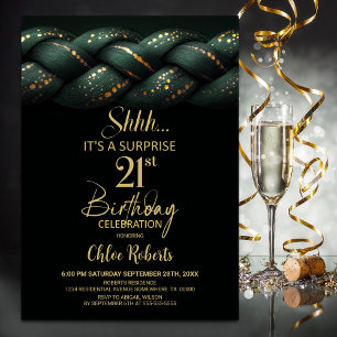 Green Gold Braid Surprise 21st Birthday Party Invitation