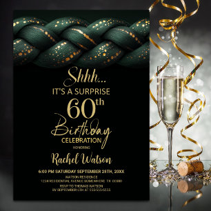 Green Gold Braid Surprise 60th Birthday Party Invitation