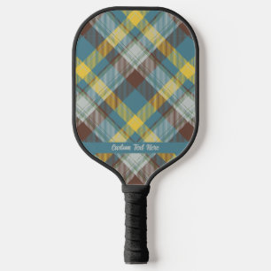Green Gold Brown Tartan Plaid Your Custom Text Pickleball Paddle