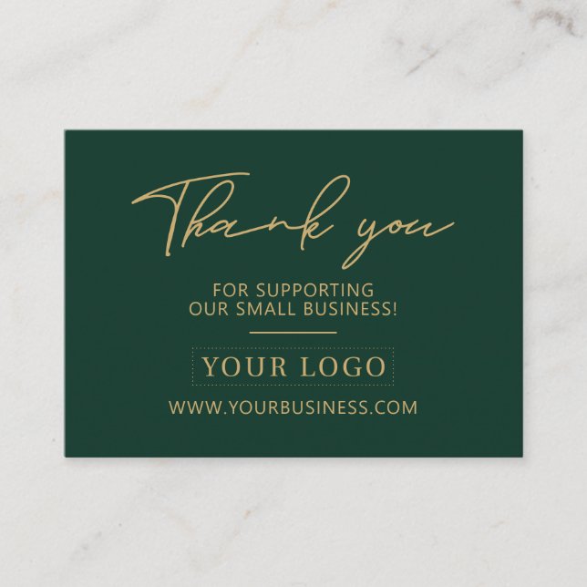 Green & Gold Business Logo Packaging Thank you Business Card (Front)