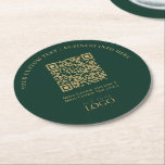 Green & Gold Business Logo QR Code Promotional Round Paper Coaster<br><div class="desc">Add branded detail to your business with this green & gold paper coaster. This design features template for your logo and QR code.(*Use PNG QR code file with transparent background) You can use this custom coasters for restaurants, cafe, bar, banquets, or events. More business supplies are available at my store...</div>