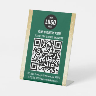 Green & Gold Business QR Code Pedestal Sign