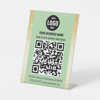 Green & Gold Business QR Code Pedestal Sign