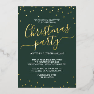 Green Gold Calligraphy Confetti Christmas Party