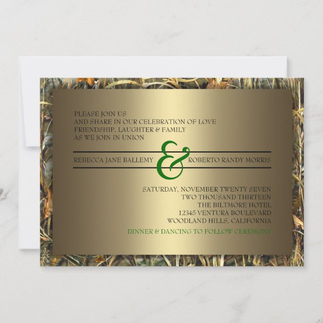 Green & Gold Camo Wedding Invitations (Front)