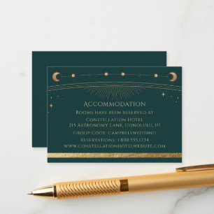 Green Gold Celestial Wedding Accommodation Enclosure Card