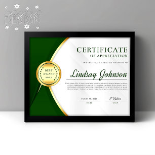 Green & Gold Certificate of Appreciation Flyer