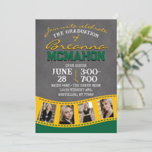 Green & Gold Chalkboard Filmstrip Graduation Invitation
