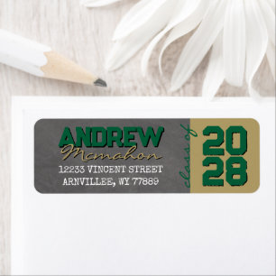 Green & Gold Chalkboard Graduation Return Address Label