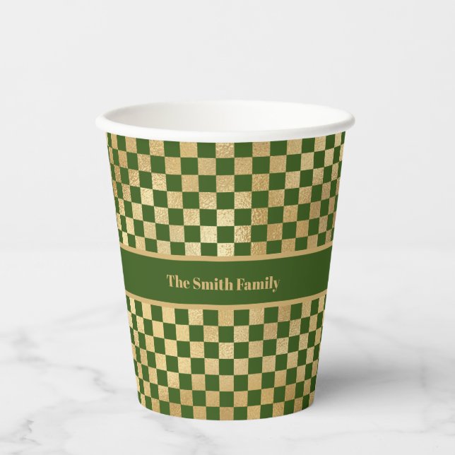 Green Gold Chequered Paper cup (Front)