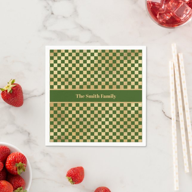 Green Gold Chequered Paper Napkin (Insitu)