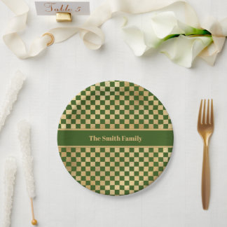 Green Gold Chequered Paper Plate