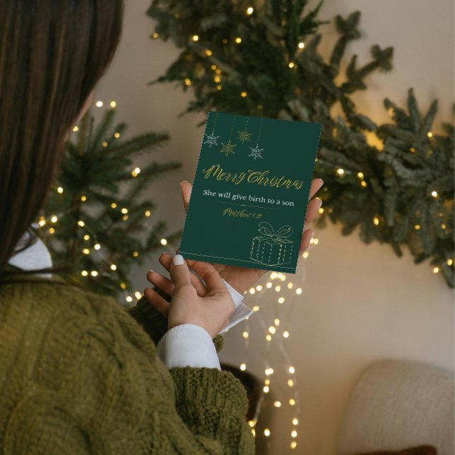 Green & Gold Christian Christmas Card – Matt. 1:21 (Creator Uploaded)