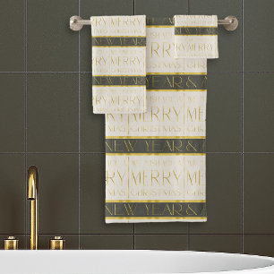 Green Gold Christmas Pattern#35 ID1009 Bath Towel Set