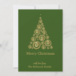 Green Gold Christmas pine tree Thank You Card