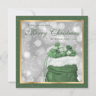 Green Gold Christmas Presents Stars Holiday Card