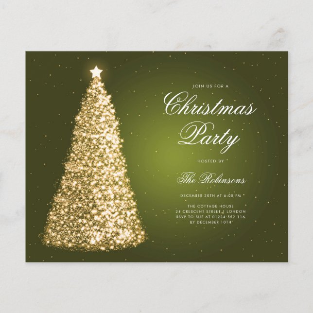 Green Gold Christmas Tree Invite Program Menu (Front)