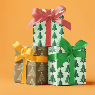 Green Gold Christmas Tree Pattern Wrapping Paper Sheet