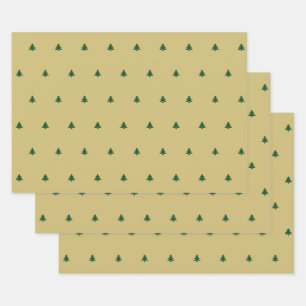 Green/Gold Christmas Tree Simple Iconic Pattern Wrapping Paper Sheet