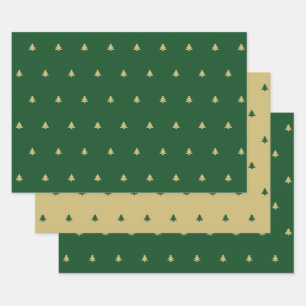 Green/Gold Christmas Tree Simple Iconic Pattern Wrapping Paper Sheet