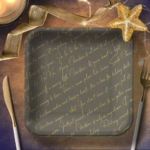 Green Gold Christmas Typography Pattern36 ID1009 Paper Plate