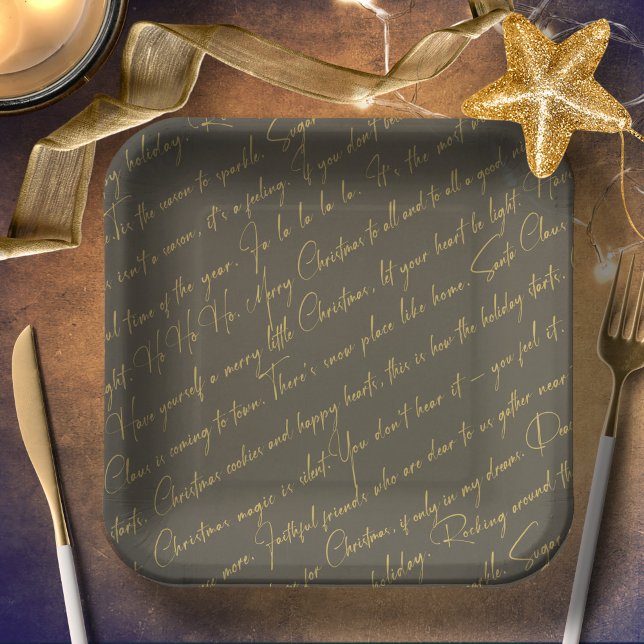 Green Gold Christmas Typography Pattern36 ID1009 Paper Plate (Creator Uploaded)
