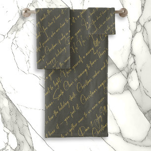 Green Gold Christmas Typography Pattern#36 ID1009 Bath Towel Set