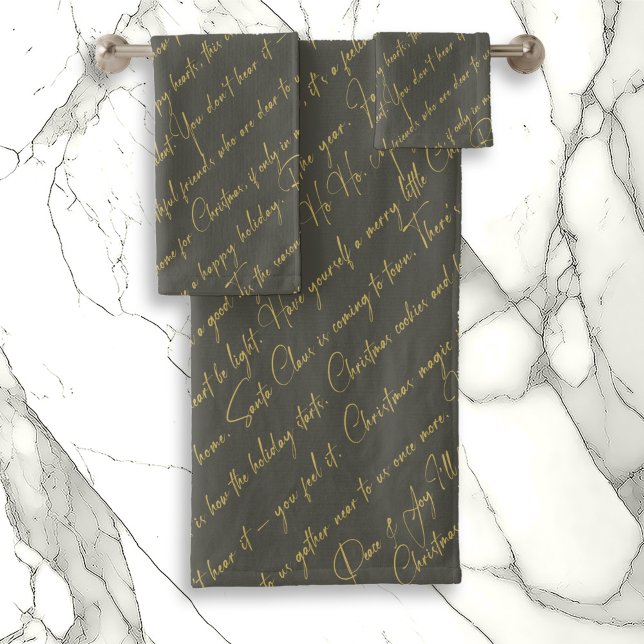 Green Gold Christmas Typography Pattern#36 ID1009 Bath Towel Set (Creator Uploaded)